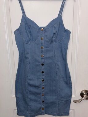 Blue Denim Button-Front Mini Dress